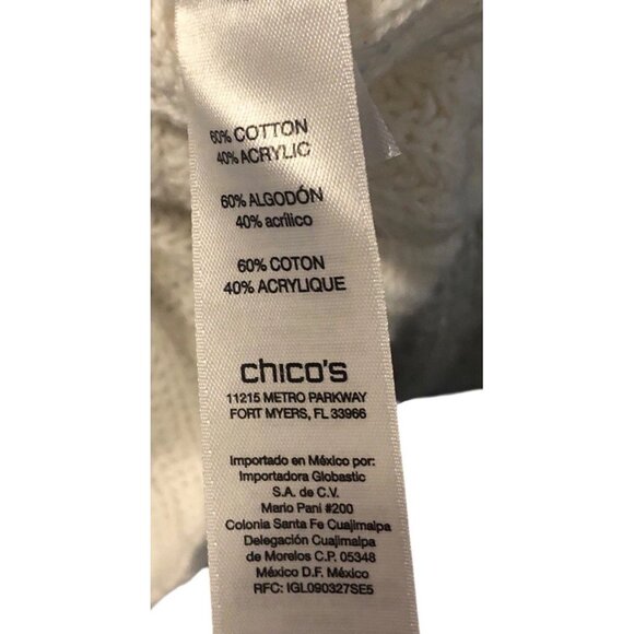 Chicos Silver Cream Crewneck Pullover Glitz Zipper Back Sweater Sz M - Picture 14 of 14